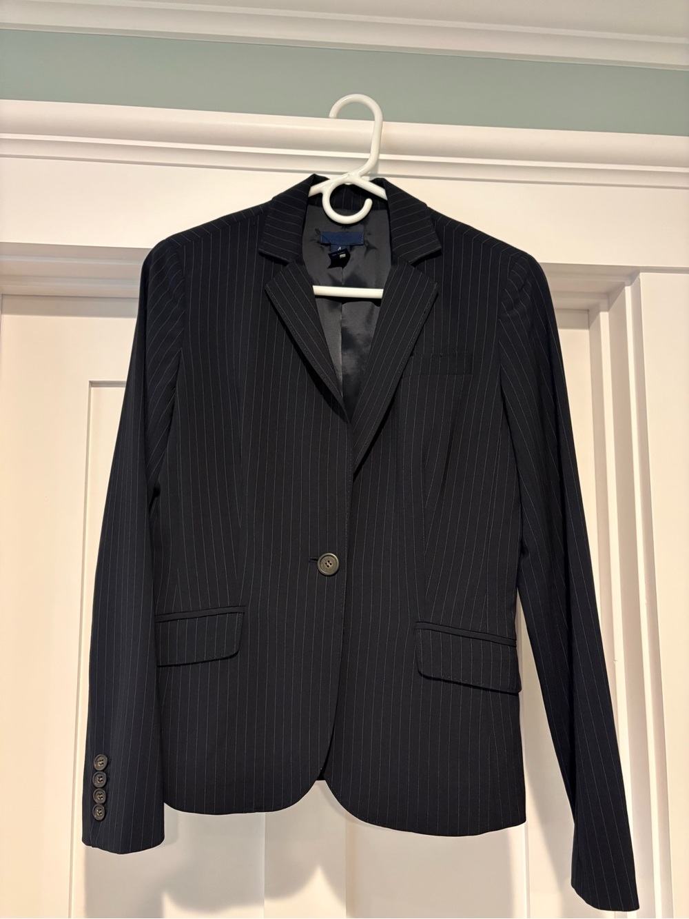 JCrew Women’s Navy Pinstripe Single-Button Blazer with Stretch